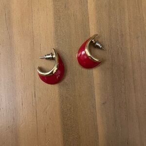 Red and Gold Crescent Earrings